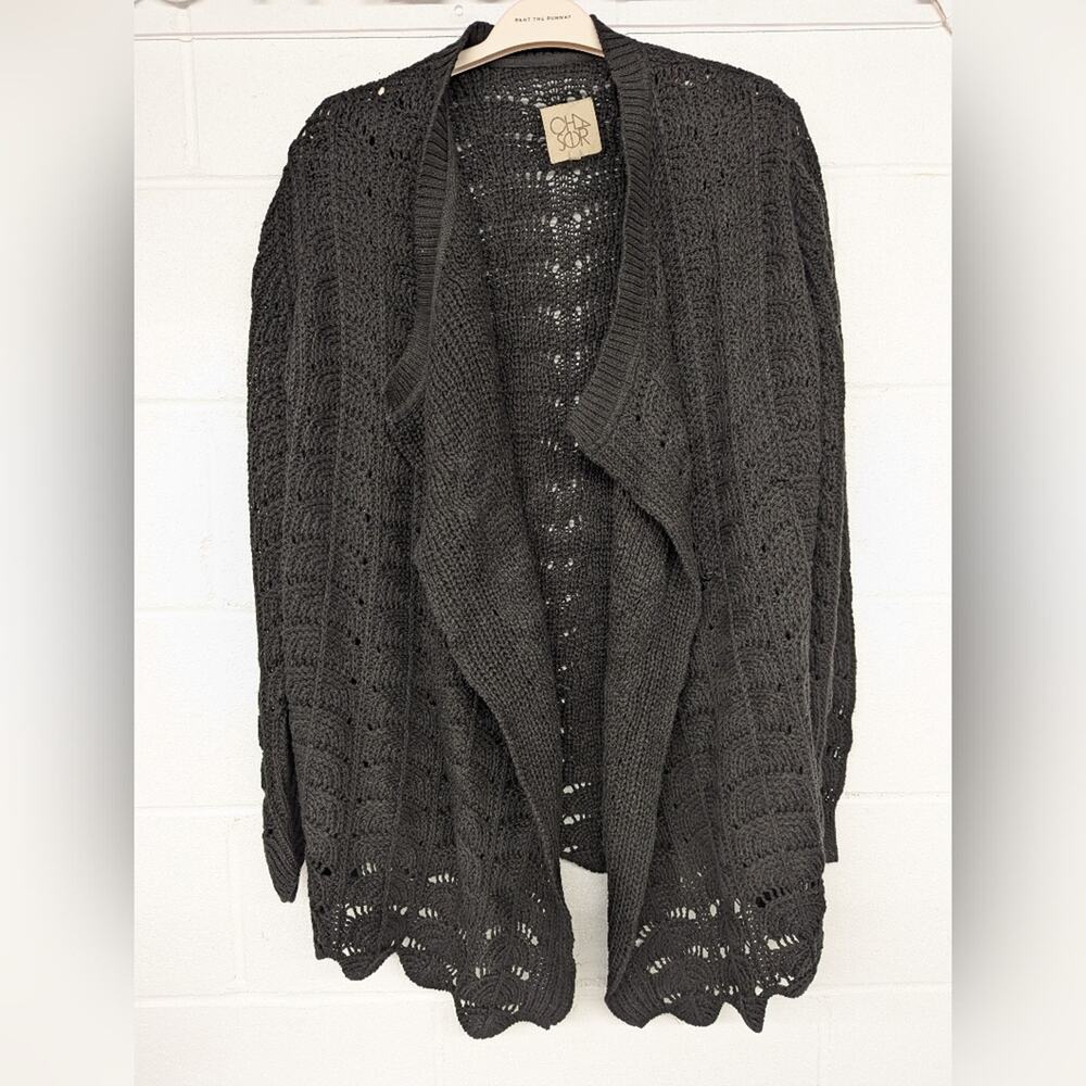 New Chaser cozy knitted black sweater cardigan sz Medium m open knit boho